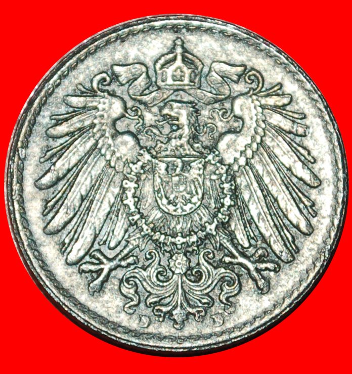  * ERSTER WELTKRIEG (1914-1918): DEUTSCHLAND★5 PFENNIG 1915D UNGEWÖHNLICH! WILHELM II★OHNE VORBEHALT!   