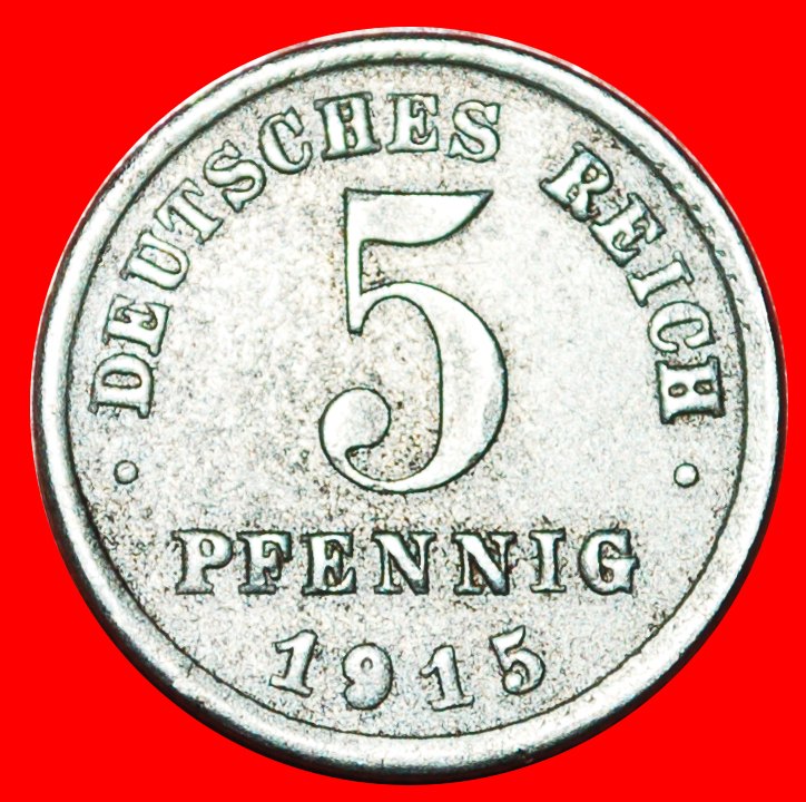 * ERSTER WELTKRIEG (1914-1918): DEUTSCHLAND ★ 5 PFENNIG 1915J SELTEN! WILHELM II. ★OHNE VORBEHALT!