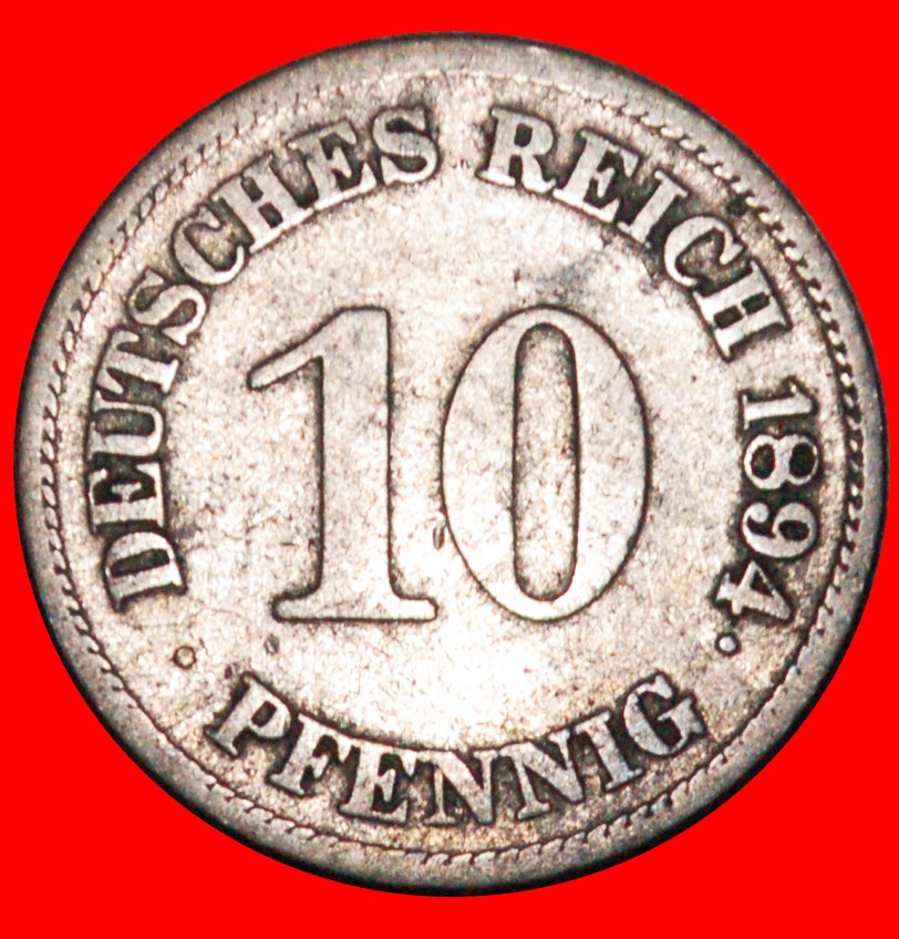 * ADLER (1890-1916): DEUTSCHLAND ★ 10 PFENNIG 1894E SELTEN! WILHELM II. (1888-1918)!★OHNE VORBEHALT!