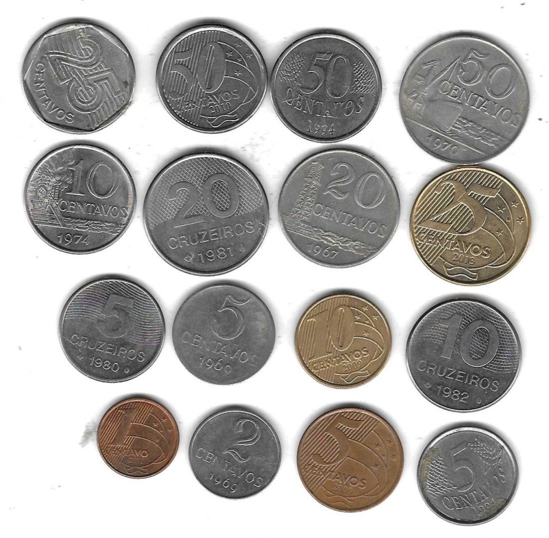  Brasilien Lot mit 16 verschiedenen Münzen, SS - Stempelglanz, Einzelaufstellung und Scan siehe unten   