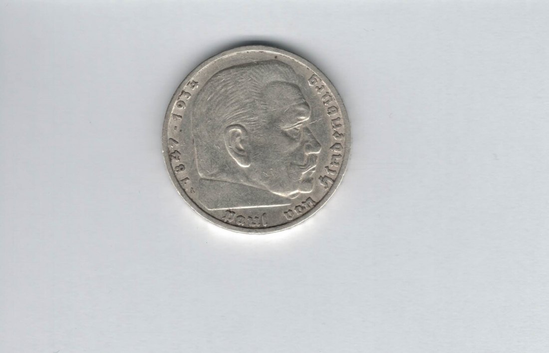  5 Mark 1935 A Paul von Hindenburg Reichsmark silber Deutschland Spittalgold9800 (4975)   
