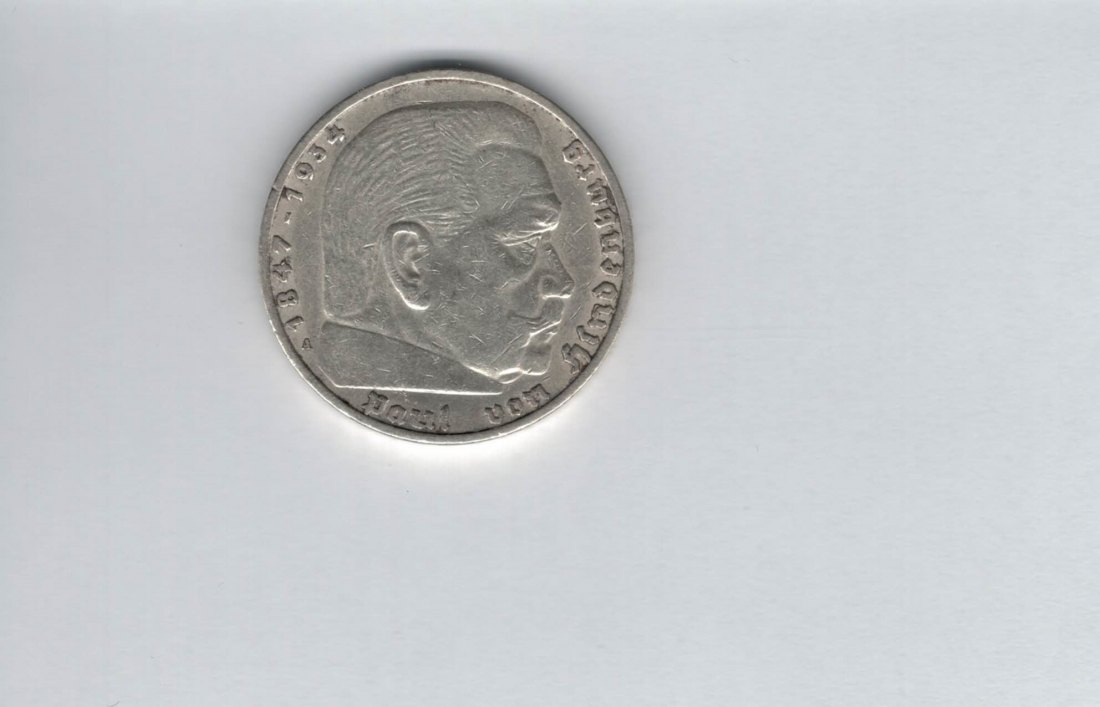  5 Mark 1936 A Paul von Hindenburg Reichsmark silber Deutschland Spittalgold9800 (4975)   