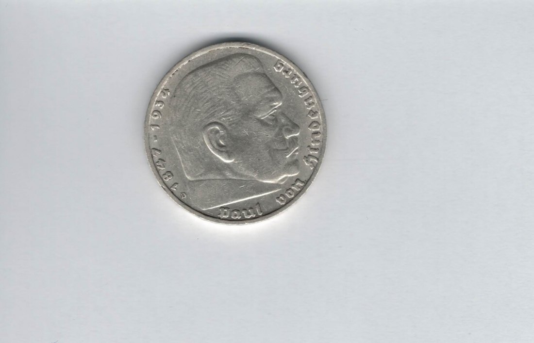  5 Mark 1936 D Paul von Hindenburg Reichsmark H´Kreuz silber Deutschland Spittalgold9800 (1847)   