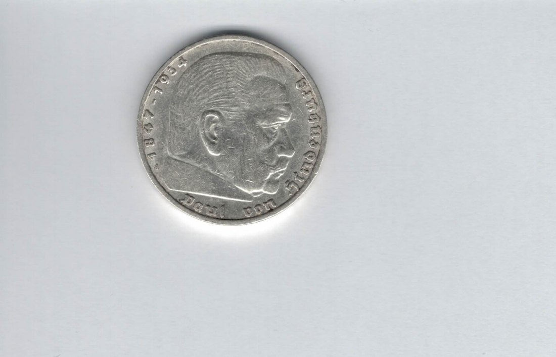  5 Mark 1938 A Paul von Hindenburg Reichsmark silber H´Kreuz Deutschland Spittalgold9800 (4975)   