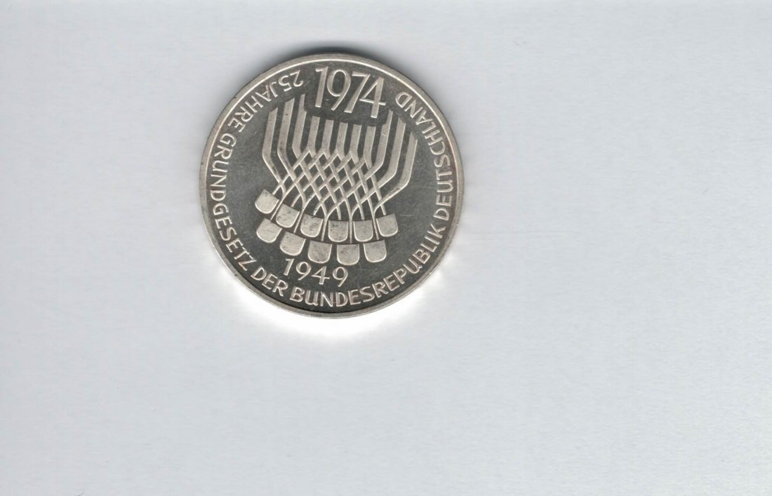  5 Mark 1974 F silber á Grundgesetz fein BRD Deutschland Spittalgold9800 (2087   