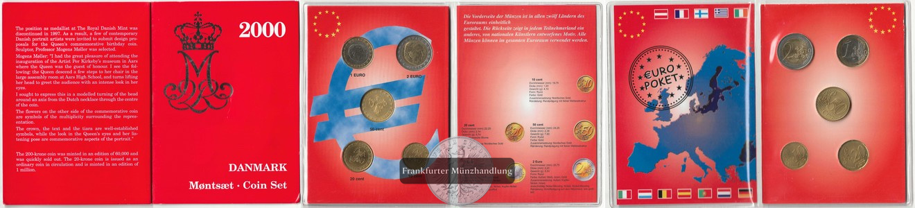  Dänemark  Kursmünzensatz  Euro 2000  FM-Frankfurt   