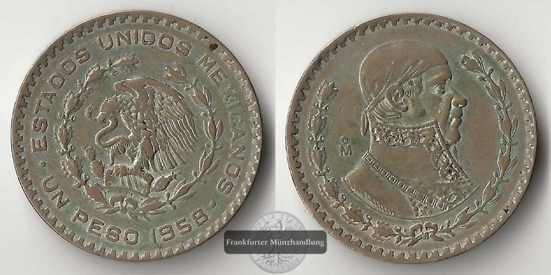  Mexiko  1 Peso  1958  FM-Frankfurt  Feingewicht: 1,6g   