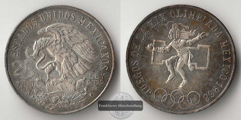  Mexiko, 25 Pesos 1968  Sommer Olympiade - Mexico City   FM-Frankfurt  Feinsilber: 16,2g   