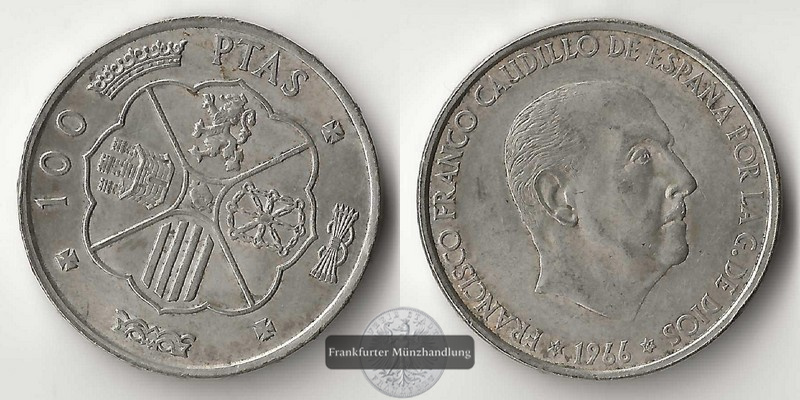  Spanien  100 Pesetas  1966   FM-Frankfurt Feinsilber: 15,2g   