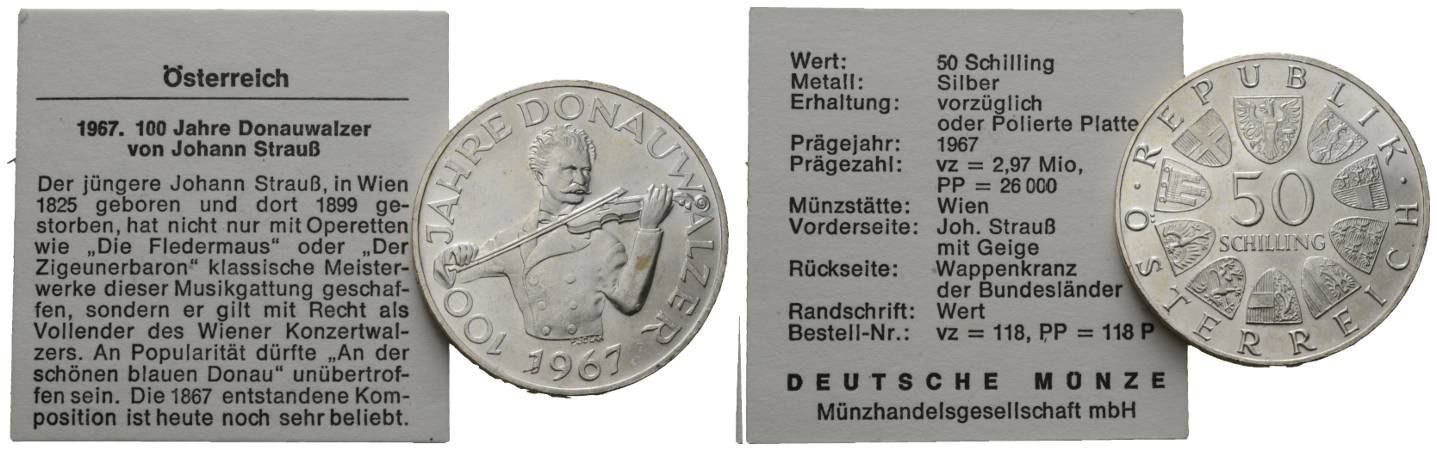  Österreich; Austria 50 Schilling 1967; 100 Jahre Donauwalzer (PP)   