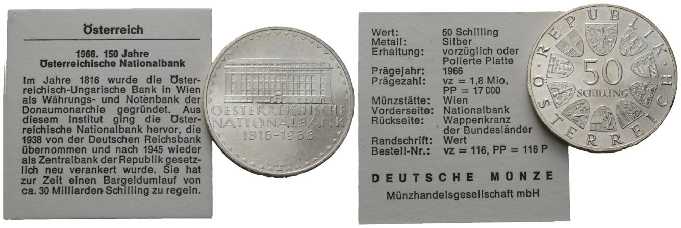 Österreich; 50 Schilling (Österreichische Nationalbank) 1966, Wien  (PP)   