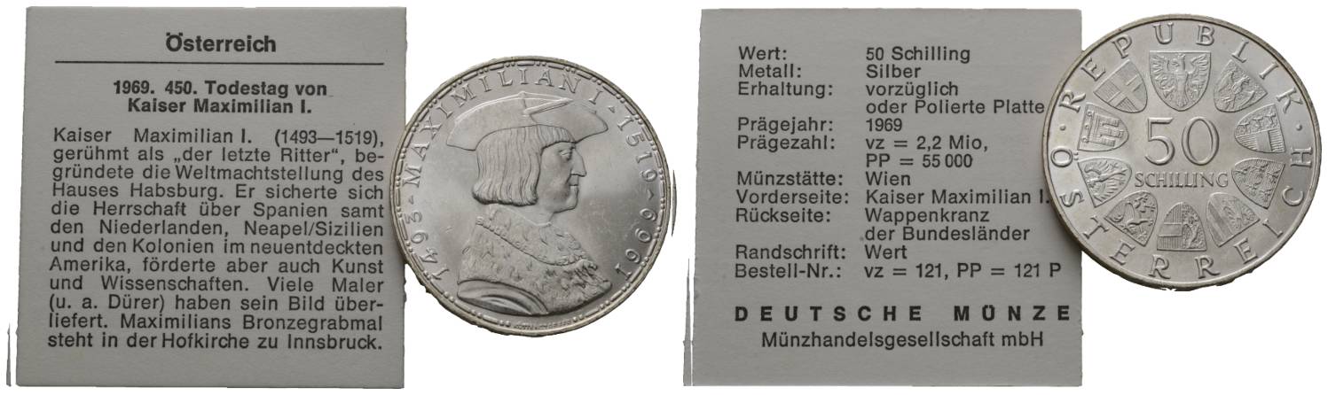  Österreich; 50 Schilling (Maximilian I.) 1969, Wien (PP)   