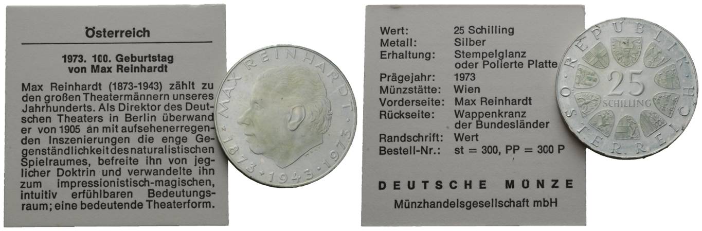  Österreich; 25 Schilling 1973; 100. Geburtstag von Max Reinhardt (PP)   