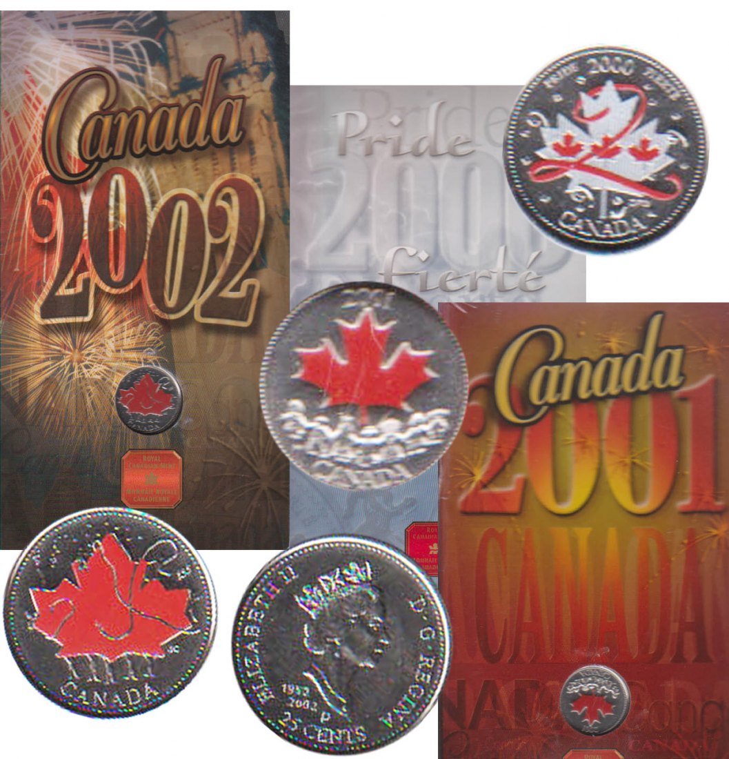 Kanada 3x 25C in Farbe im Folder *Kanadischer Nationalfeiertag* 2000-2002 nur 50.000St!   