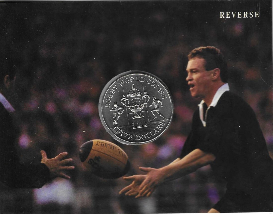  Neuseeland 5 Dollar 1991, Rugby WM 91, Cu-Ni, BU, siehe Scan unten   