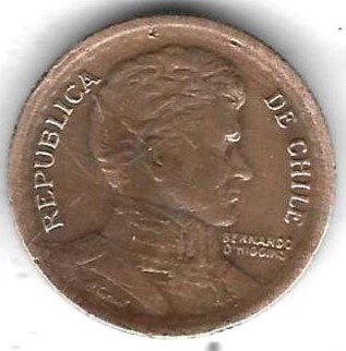  Chile 1 Peso 1952, Cu, nicht sehr guter Erhalt, siehe Scan unten   