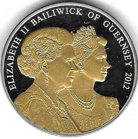  Guernsey 5 Pfund 2012, vergoldete Cu-Ni-Legierung, makelloser Proof, siehe Scan unten   