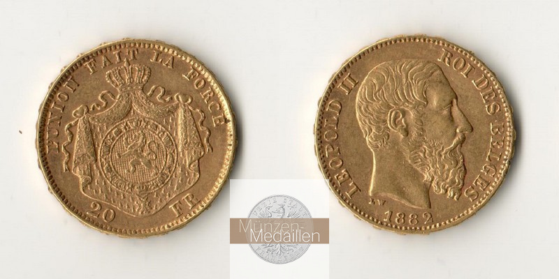 Belgien MM-Frankfurt Feingold: 5,81g 20 Francs 1882 
