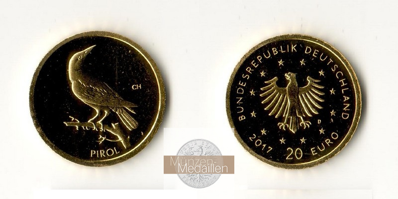 BRD 20 Euro MM-Frankfurt Feingold: 3,89g 20-Euro-Heimische Vögel-Pirol 2017 D