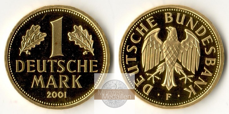 BRD   1 Mark  2001 F MM-Frankfurt   Feingold: 12g Goldene Abschiedsprägung der Deutschen Bundesbank 