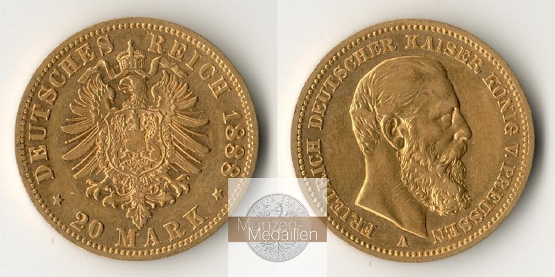 Preussen, Kaiserreich  20 Mark MM-Frankfurt Feingold: 7,17g Friedrich III. 1888 A 