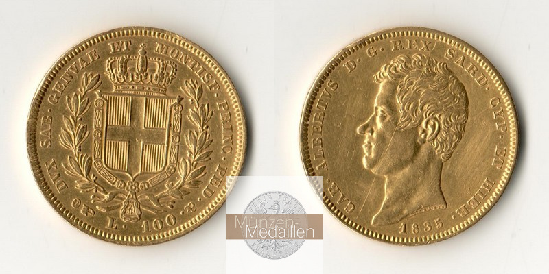  Italien. Sardinien, Königreich. 100 Lire 1835  MM-Frankfurt Feingold: 29,05g   