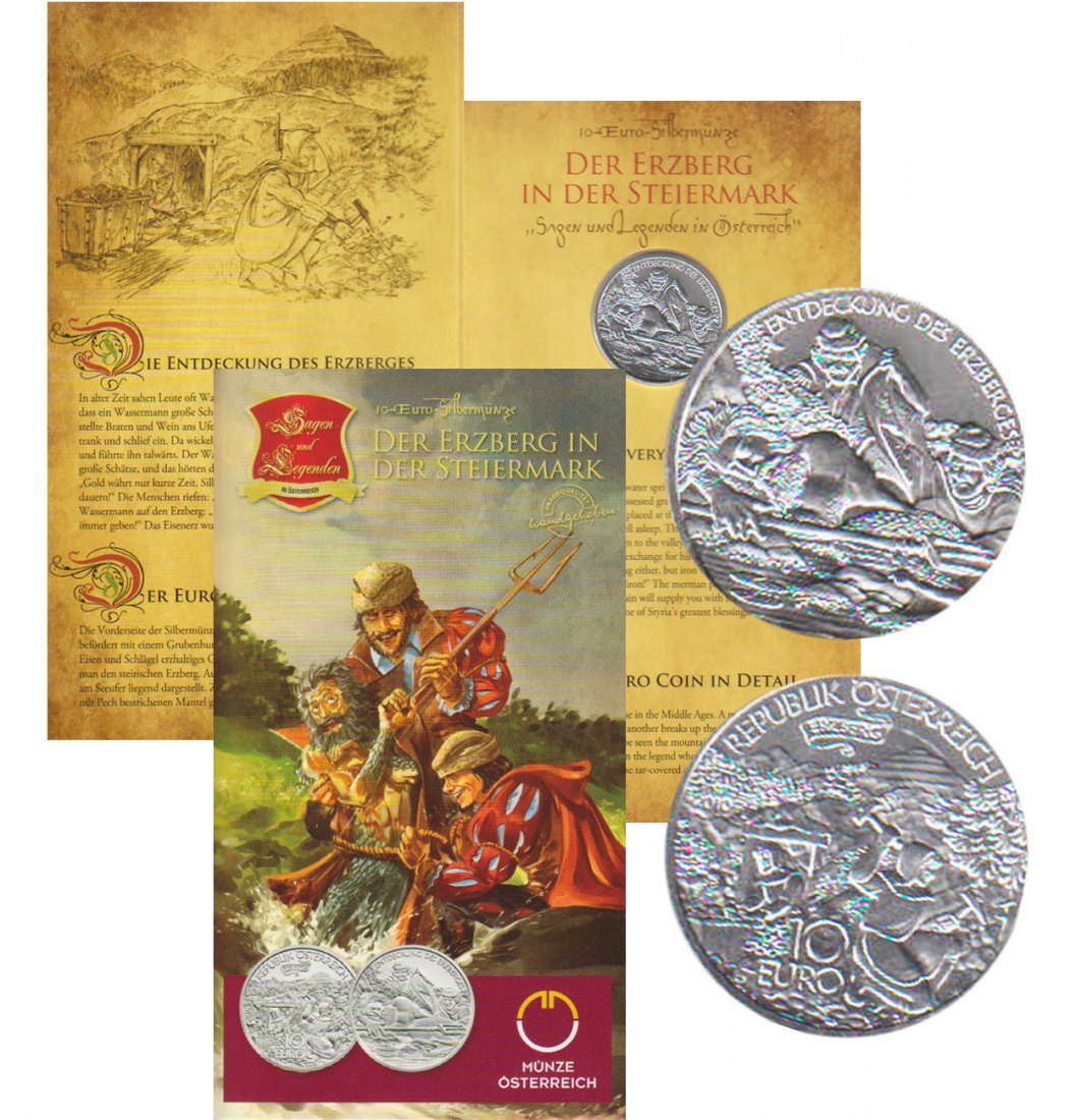  Offiz. 10-Euro-Silbermünze Österreich *Der Erzberg in der Steiermark* 2010 *hgh* max 30.000St!   