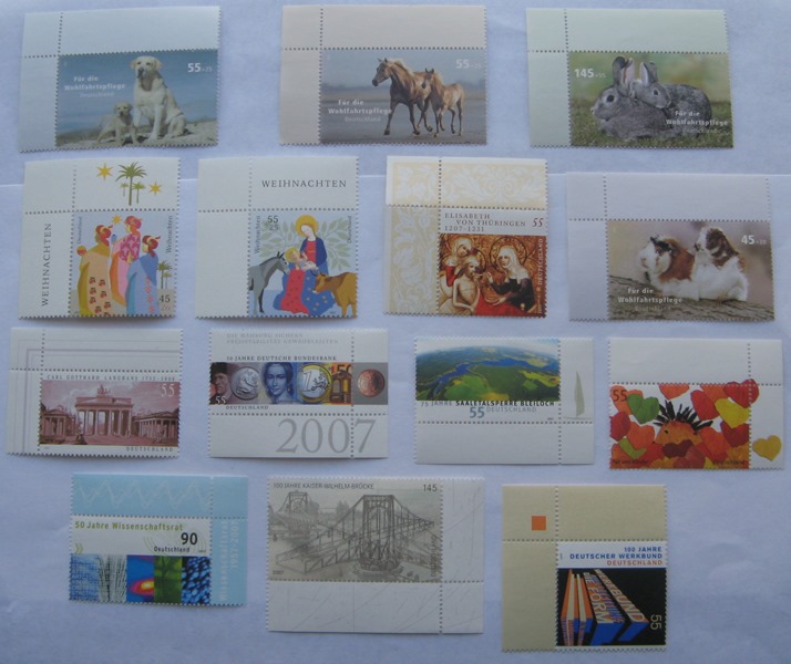  2007, Deutschland, ein Briefmarkensatz (14 Stück Briefmarken mit Eckranden), postfrisch   