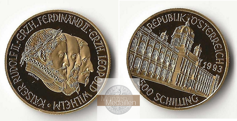 ÖSTERREICH, 2. Republik seit 1946. MM-Frankfurt Feingewicht: 8g 500 Schilling 1993 