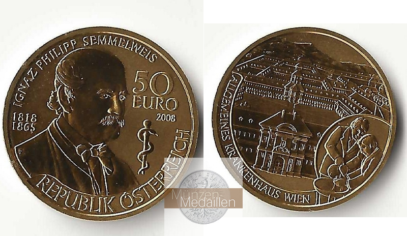ÖSTERREICH, 2. Republik seit 1946. MM-Frankfurt Feingold: 10g 50 Euro 2008 