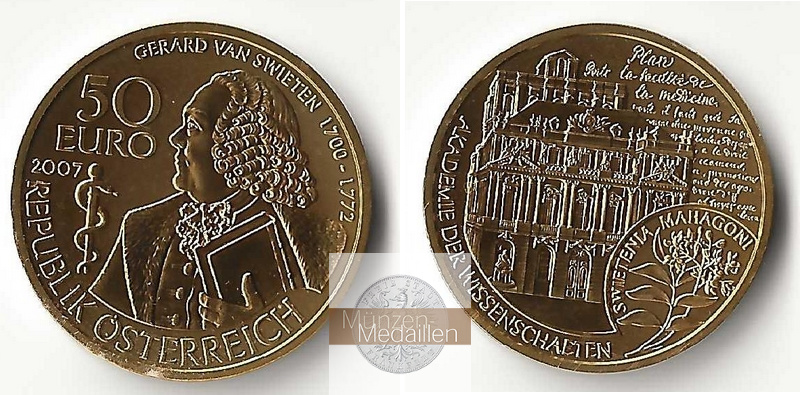 ÖSTERREICH, 2. Republik seit 1946. MM-Frankfurt Feingold: 10g 50 Euro 2007 