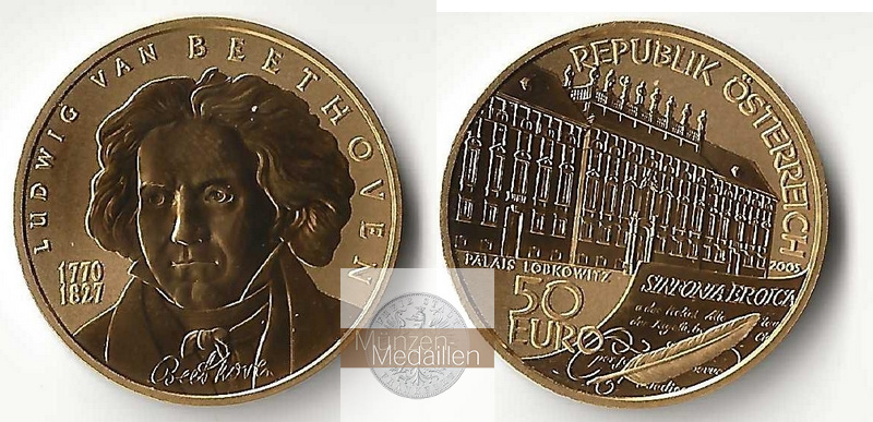 ÖSTERREICH, 2. Republik seit 1946. MM-Frankfurt Feingold: 10g 50 Euro 2005 