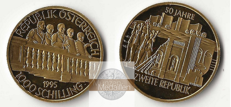 ÖSTERREICH, 2. Republik seit 1946. MM-Frankfurt Feingewicht: 16g 1.000 Schilling 1995 