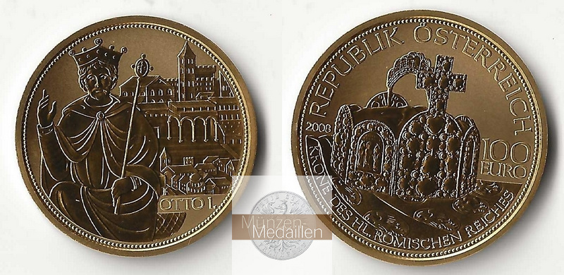 ÖSTERREICH, 2. Republik seit 1946. MM-Frankfurt Feingold: 16g 100 Euro 2008 