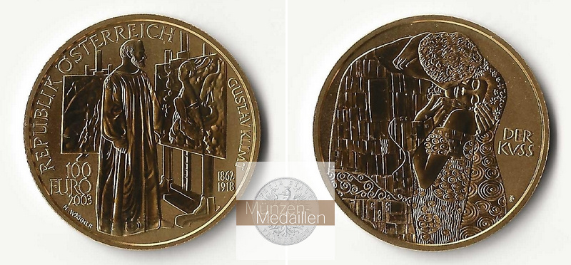 ÖSTERREICH, 2. Republik seit 1946. MM-Frankfurt Feingold: 16g 100 Euro 2003 