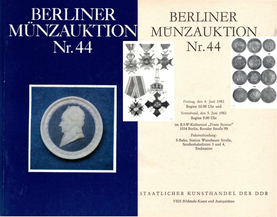  Staatlicher Kunsthandel der DDR / Reihe BERLINER Münzauktion Auktion 44 (1982) Münzen & Medaillen   
