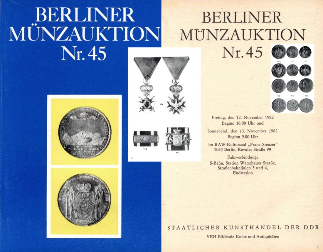  Staatlicher Kunsthandel der DDR / Reihe BERLINER Münzauktion Auktion 45 (1982) Münzen & Medaillen   