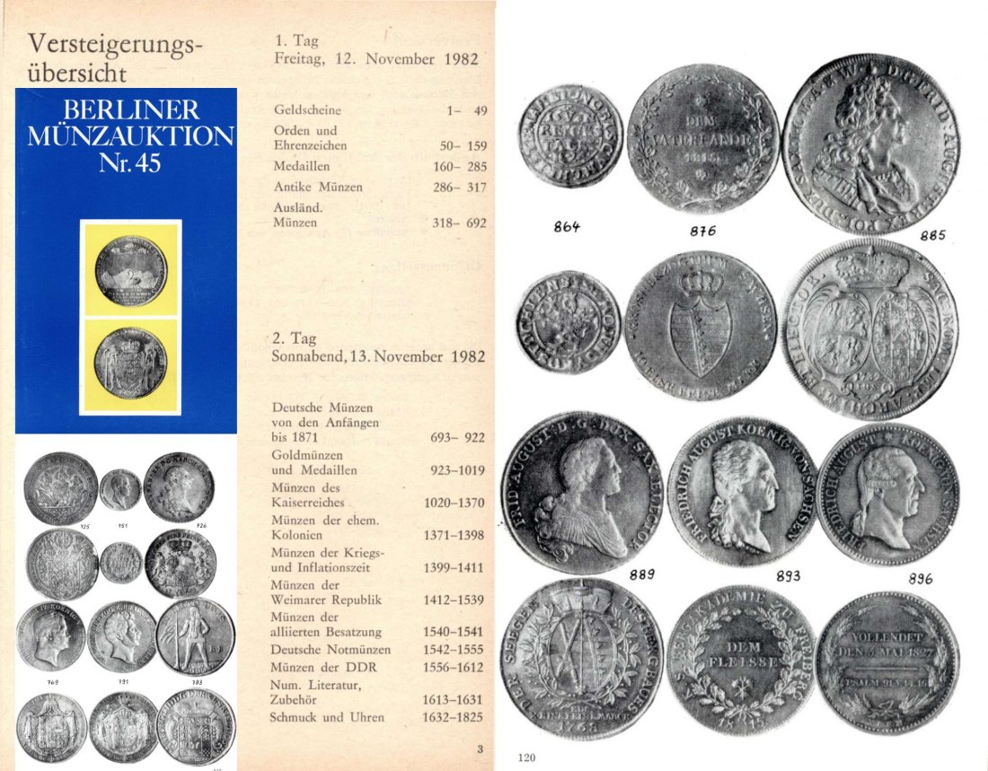  Staatlicher Kunsthandel der DDR / Reihe BERLINER Münzauktion Auktion 45 (1982) Münzen & Medaillen   