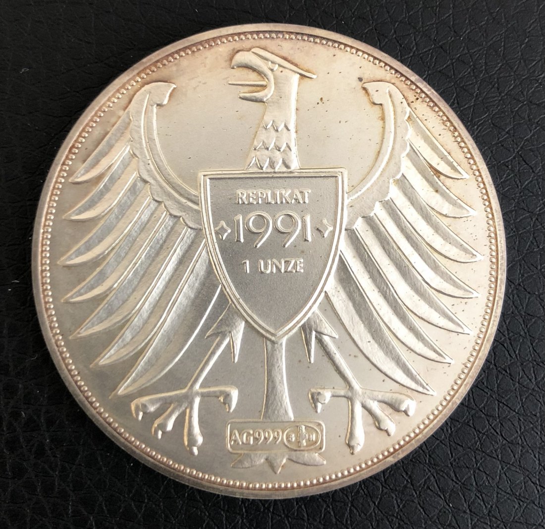  BRD Deutschland - 5 DM Gedenkprägung STG Replikat 1991 - 1 Oz Silber   