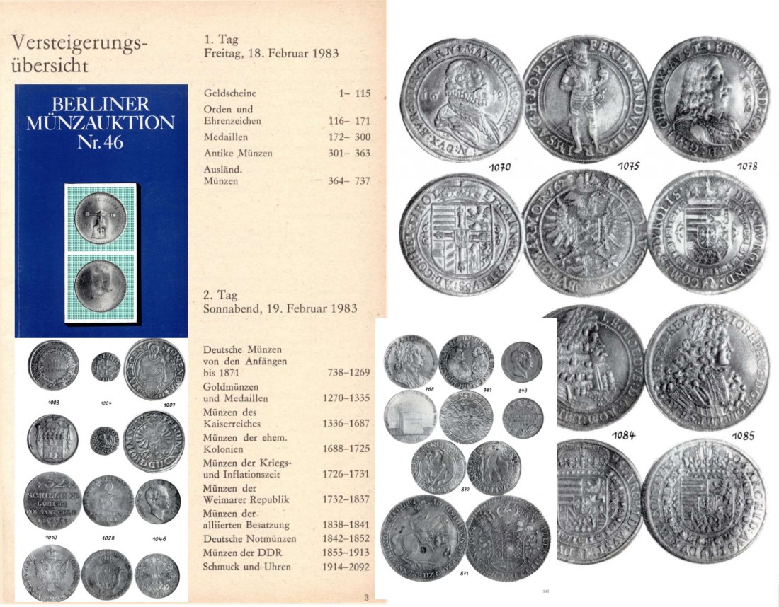  Staatlicher Kunsthandel der DDR / Reihe BERLINER Münzauktion Auktion 46 (1983) Münzen & Medaillen   
