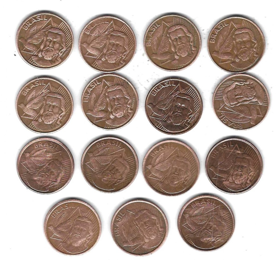  Brasilien 15 x 5 Centavos, alle verschieden, SS-Stempelglanz, Einzelaufstellung und Scan siehe unten   