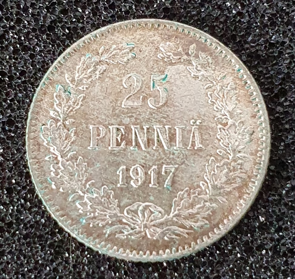  Finnland Kursmünze aus der Serie Unabhängigkeit 25 Penniä 1917 Silber Münze   