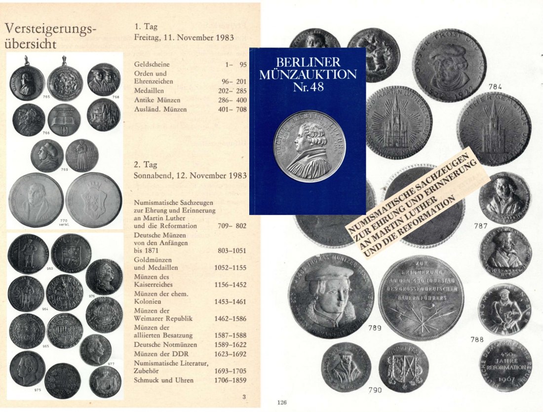  Staatlicher Kunsthandel der DDR / Reihe BERLINER Münzauktion Auktion 48 (1983) LUTHER / REFORMATION   