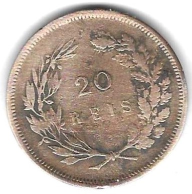  Portugal 20 Reis 1892, Bro, etwas abgegriffen und fleckig, siehe Scan unten   