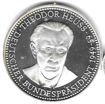  Medaille Theodor Heuss, Silber 15,07 gr. 0,999, Stempelglanz, siehe Scan unten   