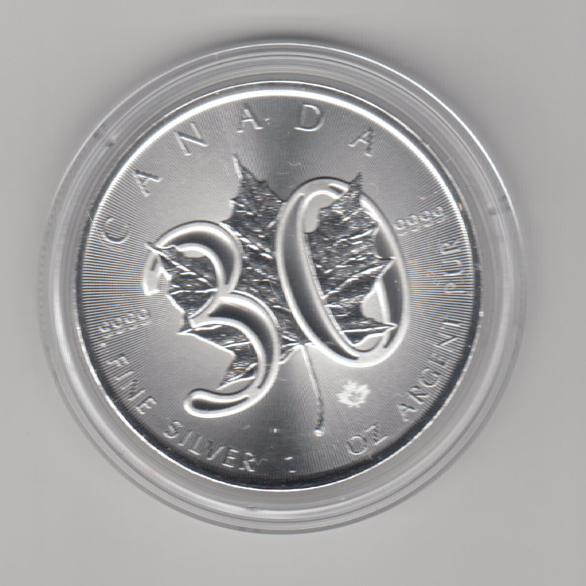  Kanada, Münze 30 Jahre Meaple Leaf 2018, 1 unze oz Silber   
