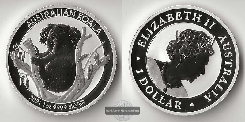  Australien,  1 Dollar  2021   Koala     FM-Frankfurt    Feinsilber: 31,1g   