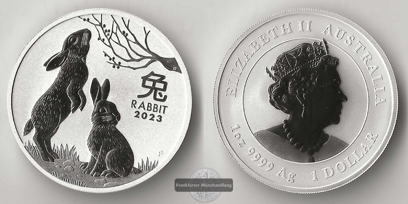  Australien  1 Dollar  2023 Year of the Rabbit  FM-Frankfurt  Feinsilber: 31,1g   