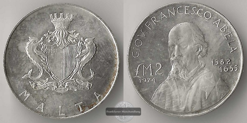  Malta  2 Liri  1974 Giovanni Francesco Abela FM-Frankfurt  Feingewicht: 9,87g   