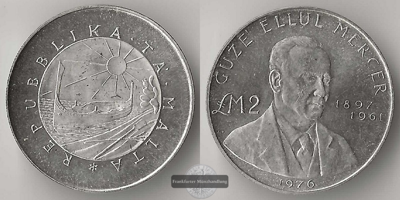  Malta  2 Pfund  1976  FM-Frankfurt  Feingewicht: 9,87g   
